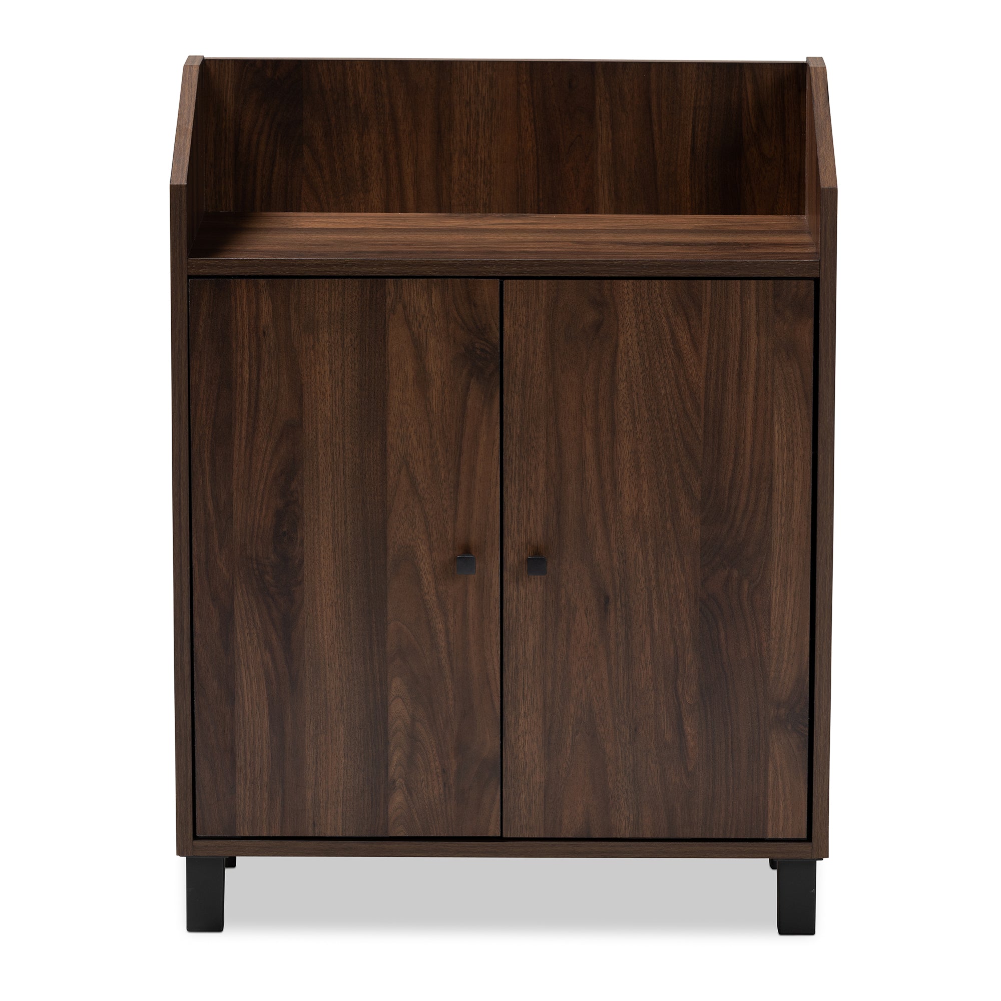 Rossin Modern and Contemporary Walnut Brown Finished 2-Door Wood Entryway Shoe Storage Cabinet with Open Shelf