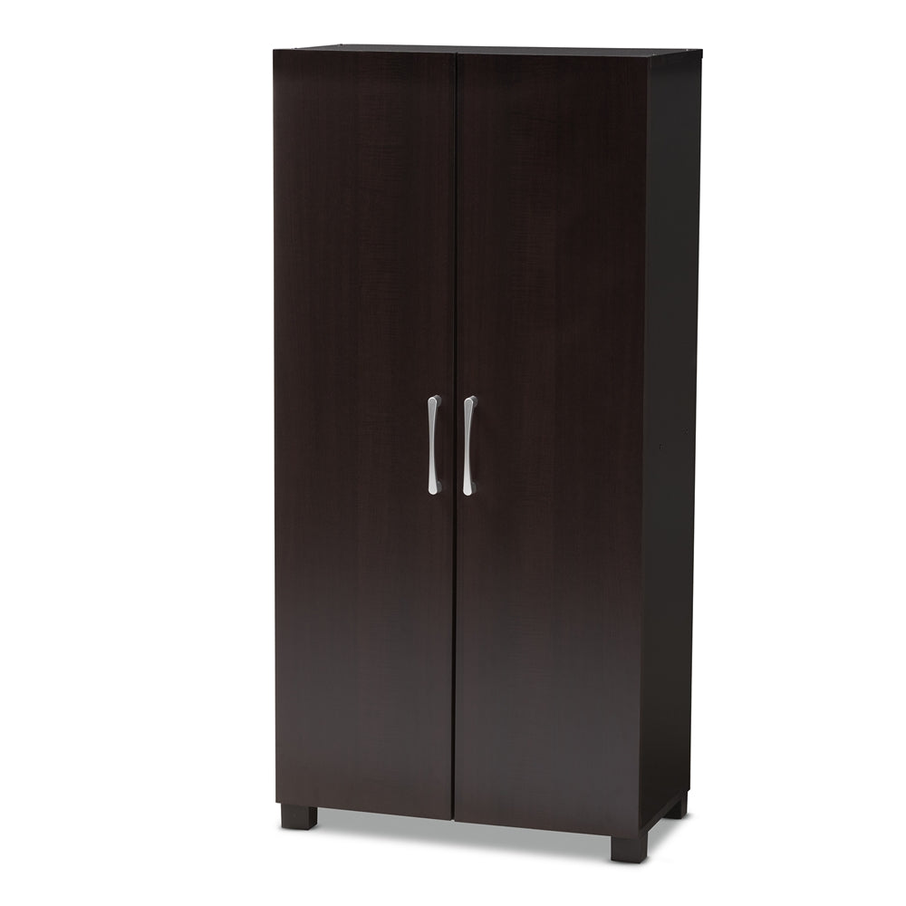 Marine Modern and Contemporary Two-Tone Wenge and Black Finished 2-Door Wood Entryway Shoe Storage Cabinet