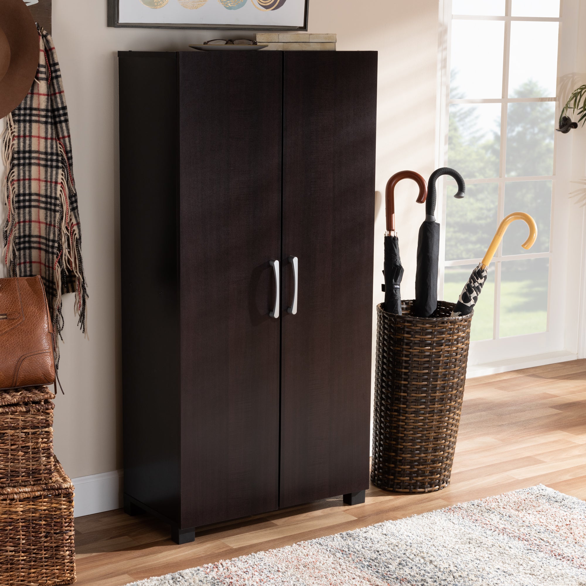 Marine Modern and Contemporary Two-Tone Wenge and Black Finished 2-Door Wood Entryway Shoe Storage Cabinet