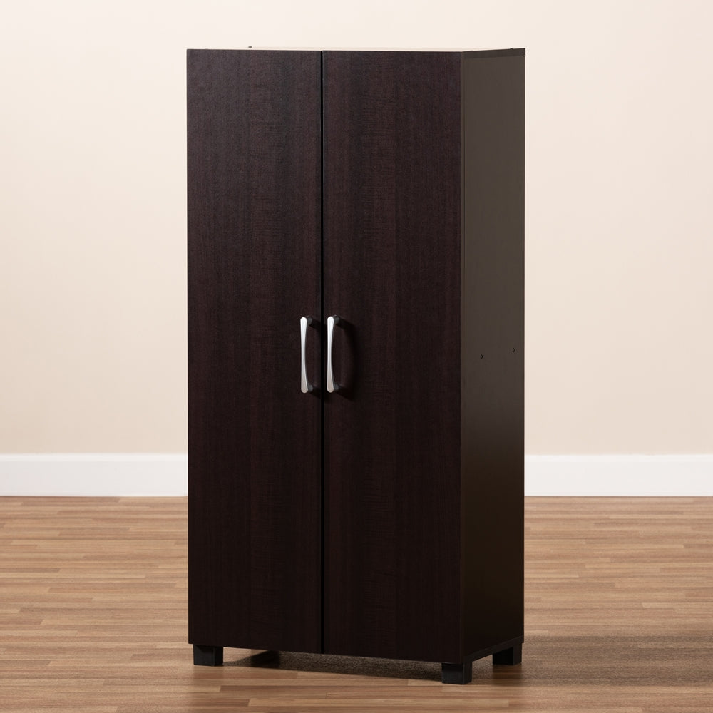 Marine Modern and Contemporary Two-Tone Wenge and Black Finished 2-Door Wood Entryway Shoe Storage Cabinet
