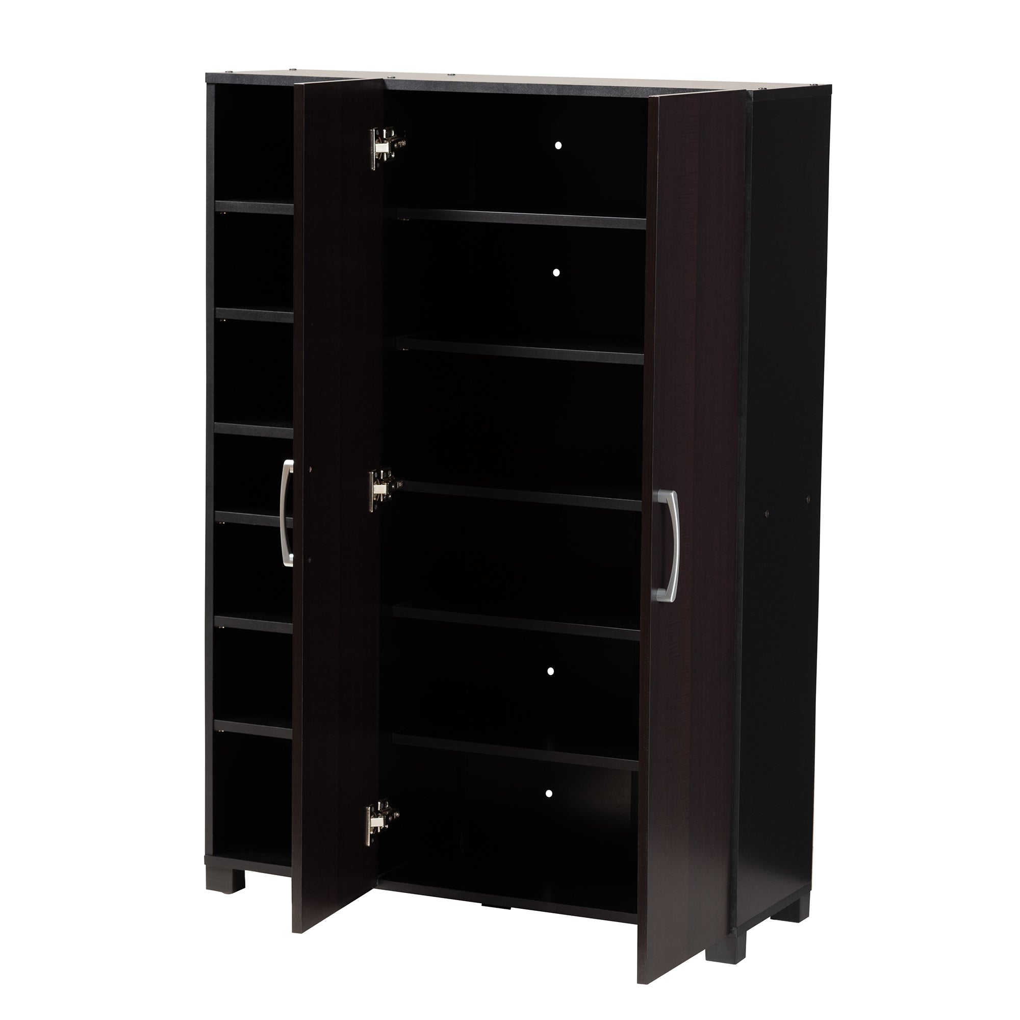 Marine Modern and Contemporary Two-Tone Wenge and Black Finished 2-Door Wood Entryway Shoe Storage Cabinet with Open Shelves
