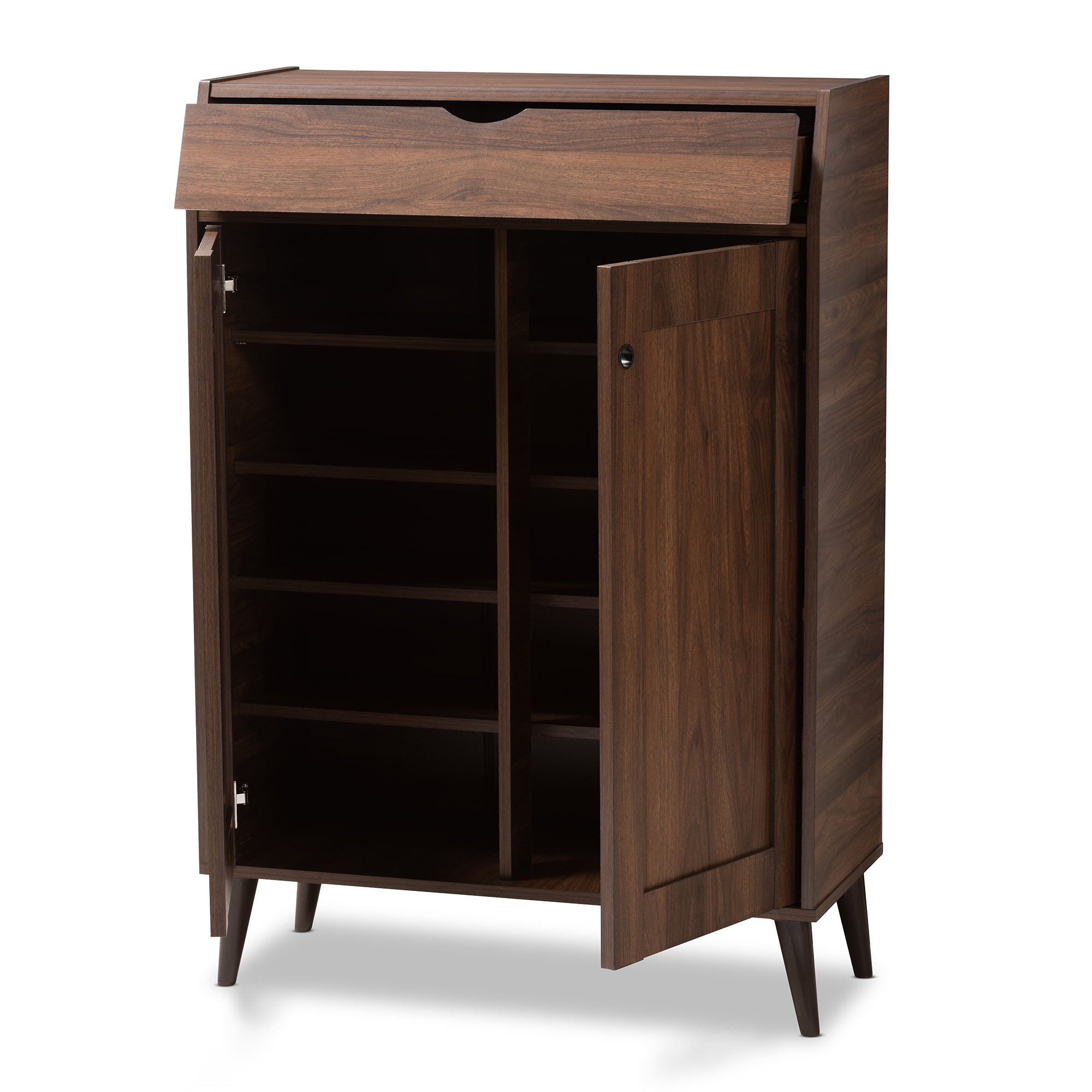 Cormier Mid-Century Modern Walnut Brown finished 2-Door Wood Entryway Shoe Storage Cabinet