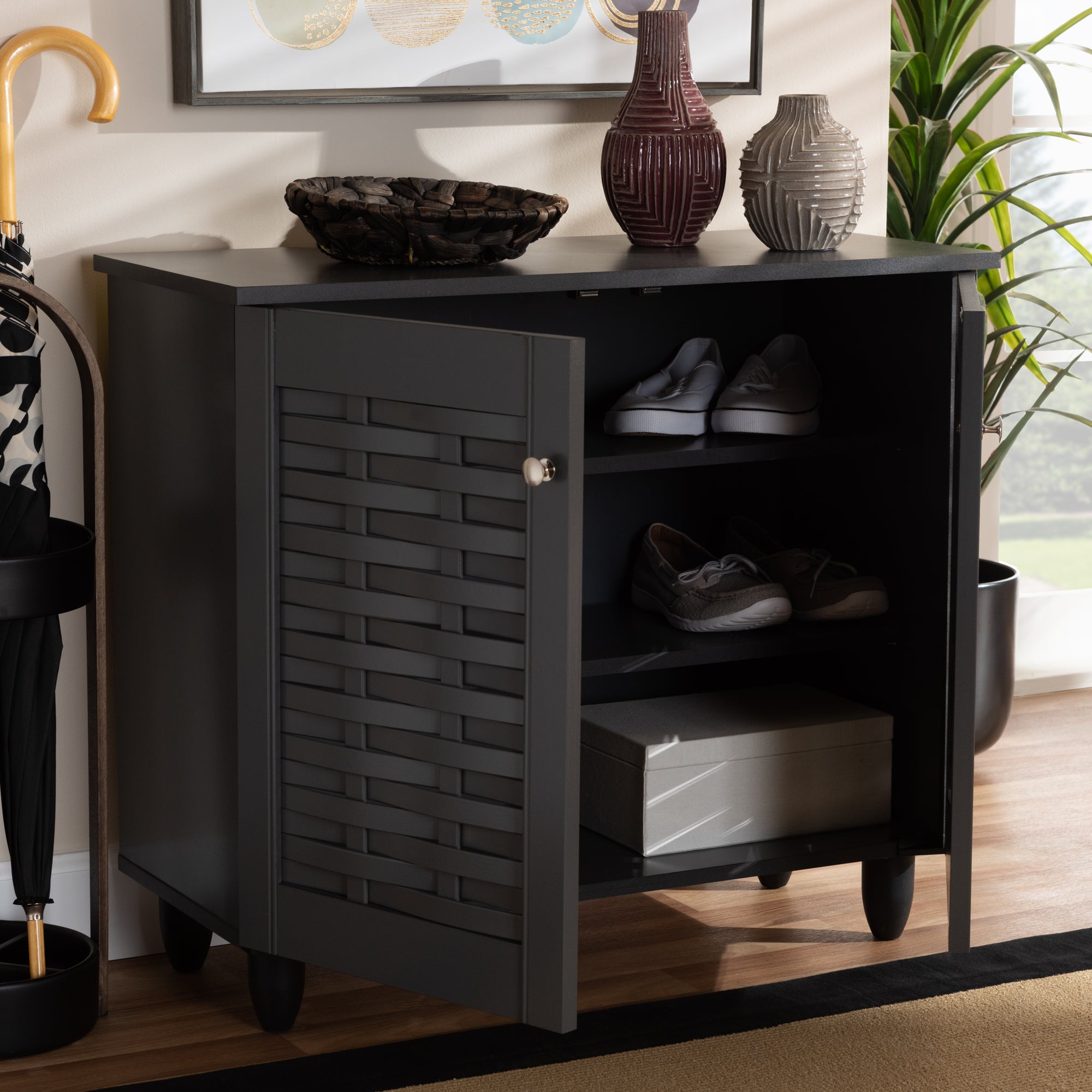 Winda Modern and Contemporary Dark Grey 2-Door Wooden Entryway Shoe Storage Cabinet