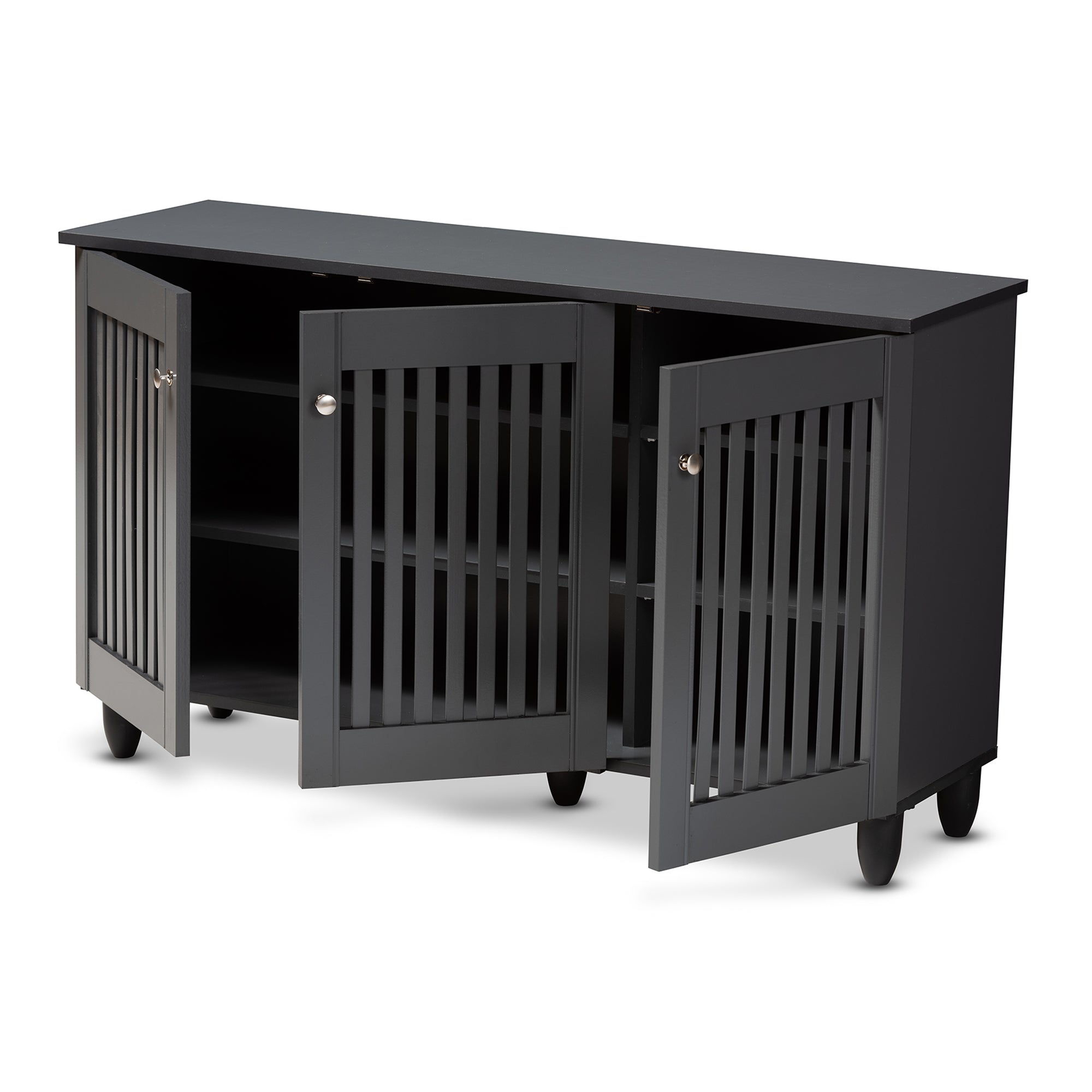 Fernanda Modern and Contemporary Dark Grey 3-Door Wooden Entryway Shoe Storage Wide Cabinet