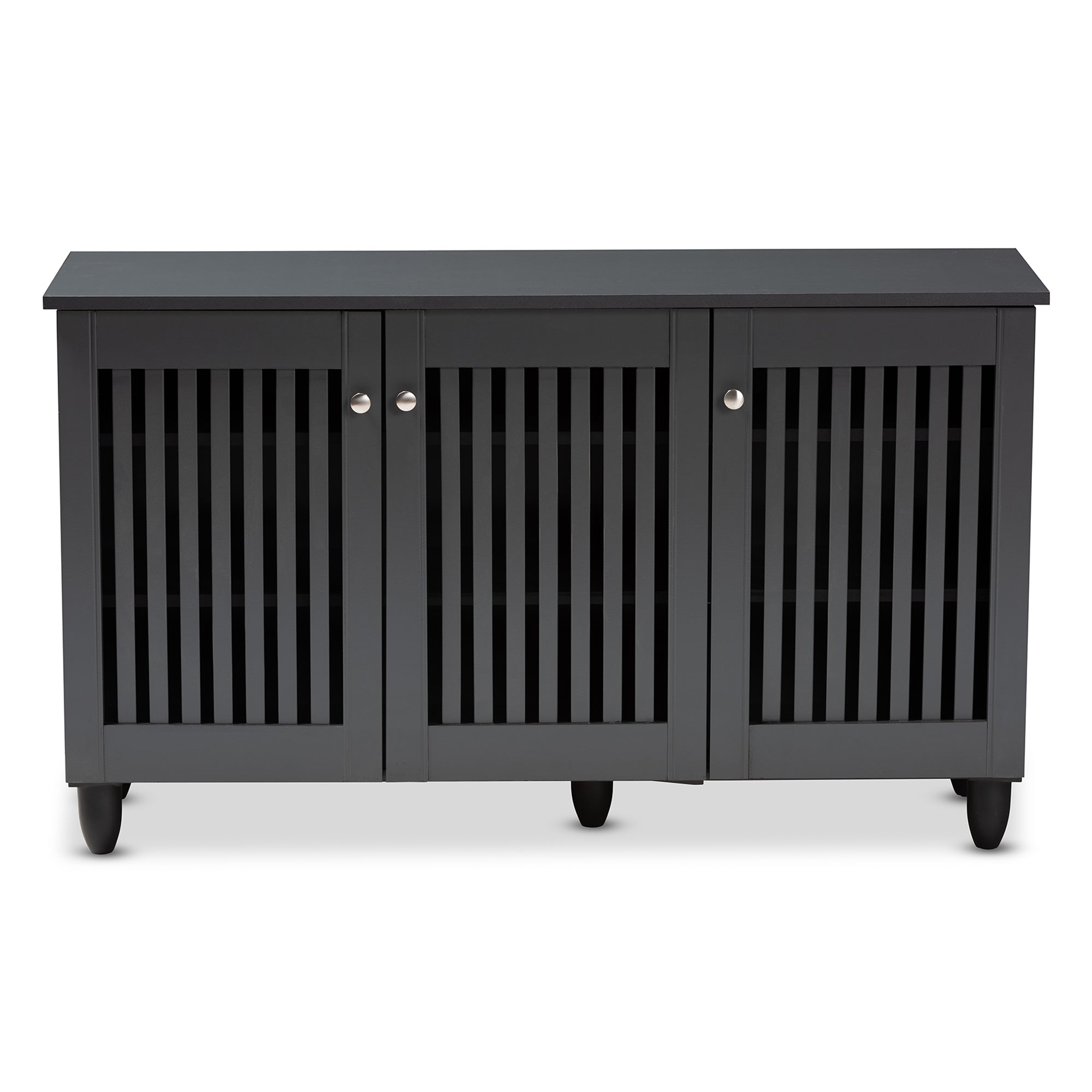 Fernanda Modern and Contemporary Dark Grey 3-Door Wooden Entryway Shoe Storage Wide Cabinet