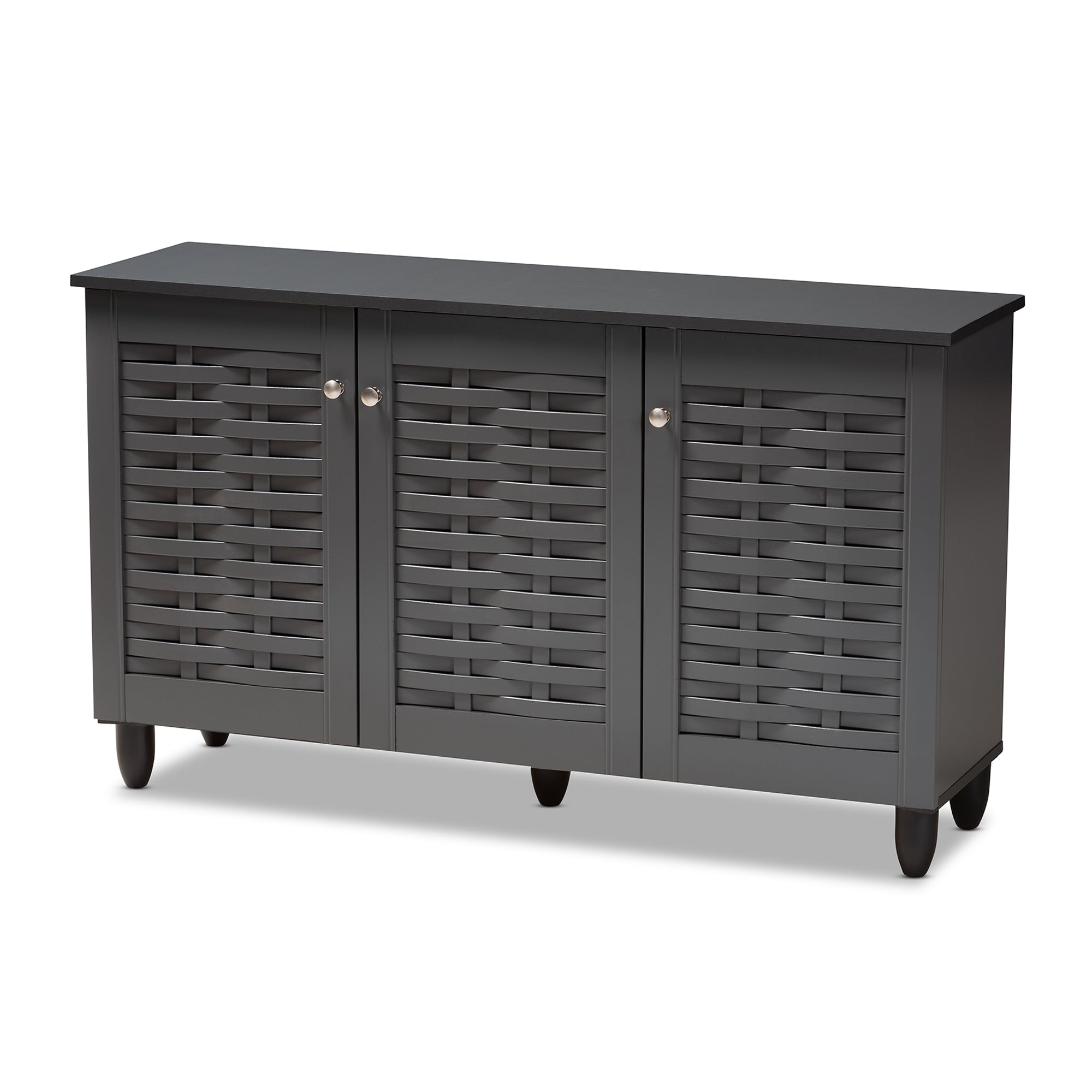 Winda Modern and Contemporary Dark Gray 3-Door Wooden Entryway Shoe Storage Cabinet
