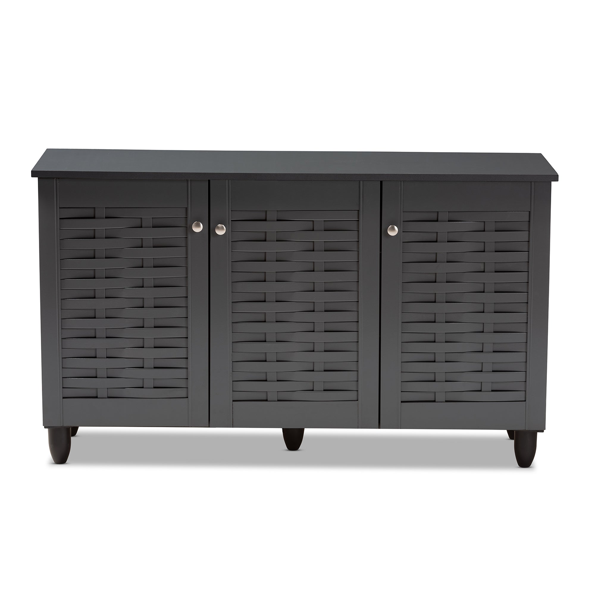 Winda Modern and Contemporary Dark Grey 3-Door Wooden Entryway Shoe Storage Cabinet