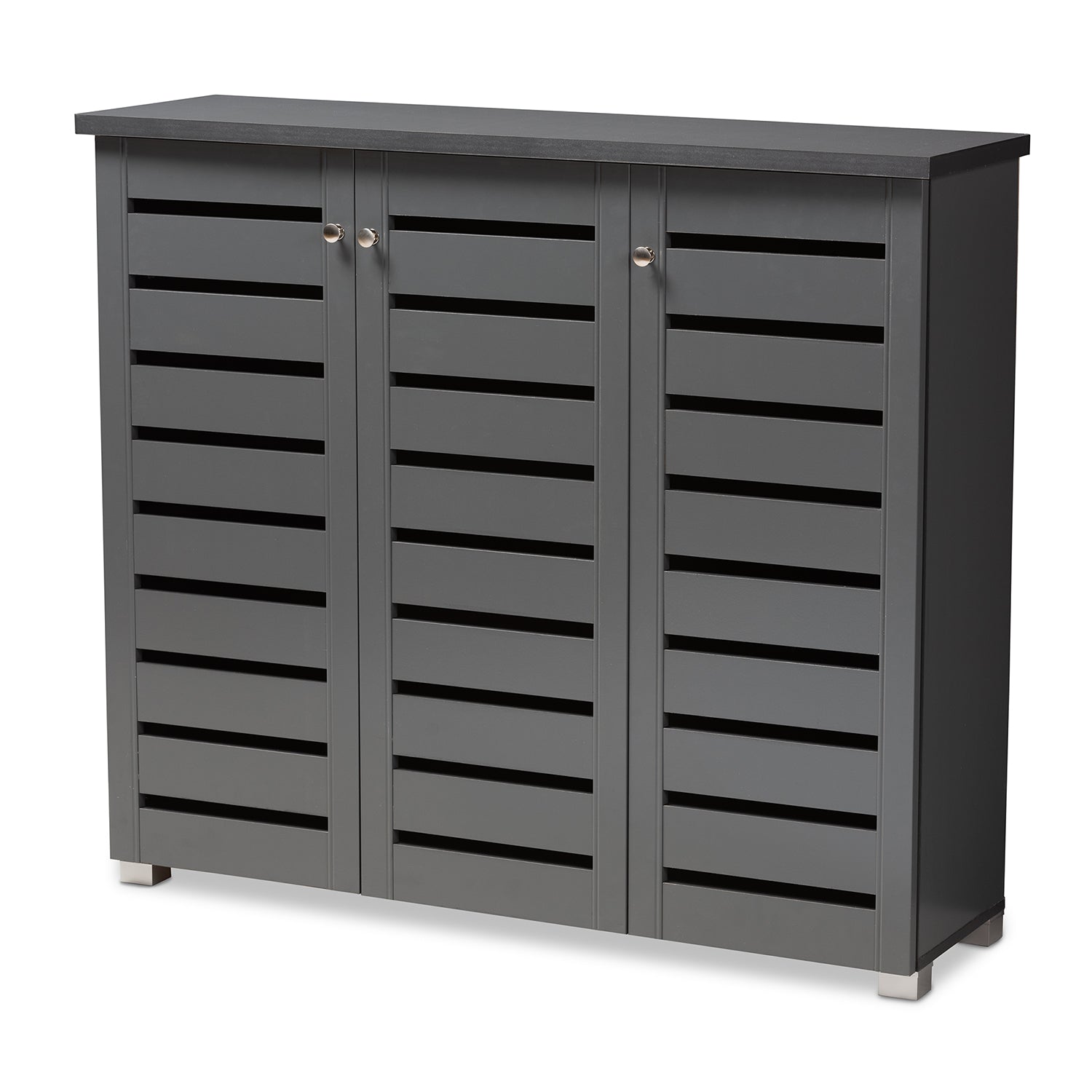 Adalwin Modern and Contemporary Dark Gray 3-Door Wooden Entryway Shoe Storage Cabinet