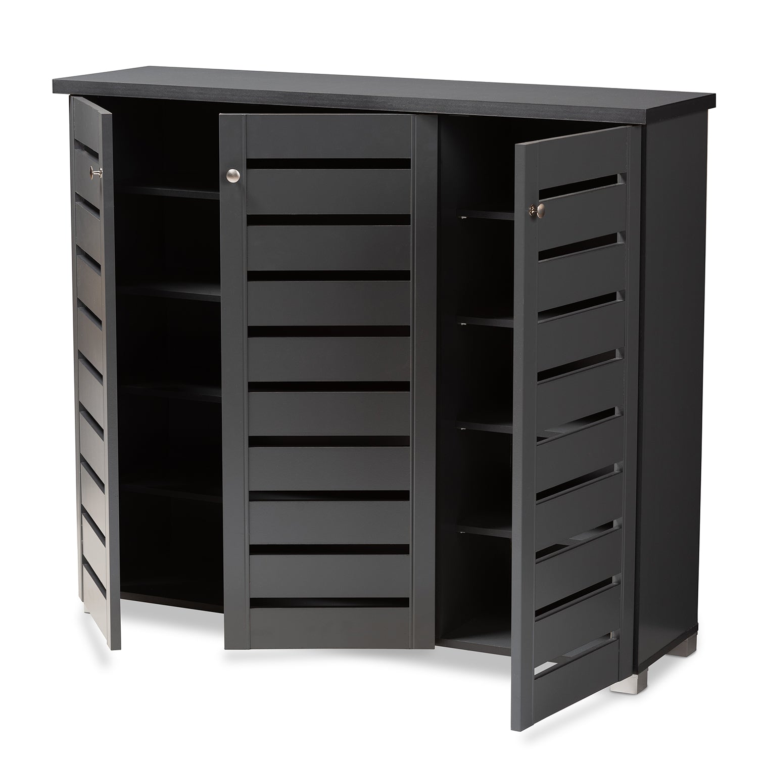 Adalwin Modern and Contemporary Dark Gray 3-Door Wooden Entryway Shoe Storage Cabinet