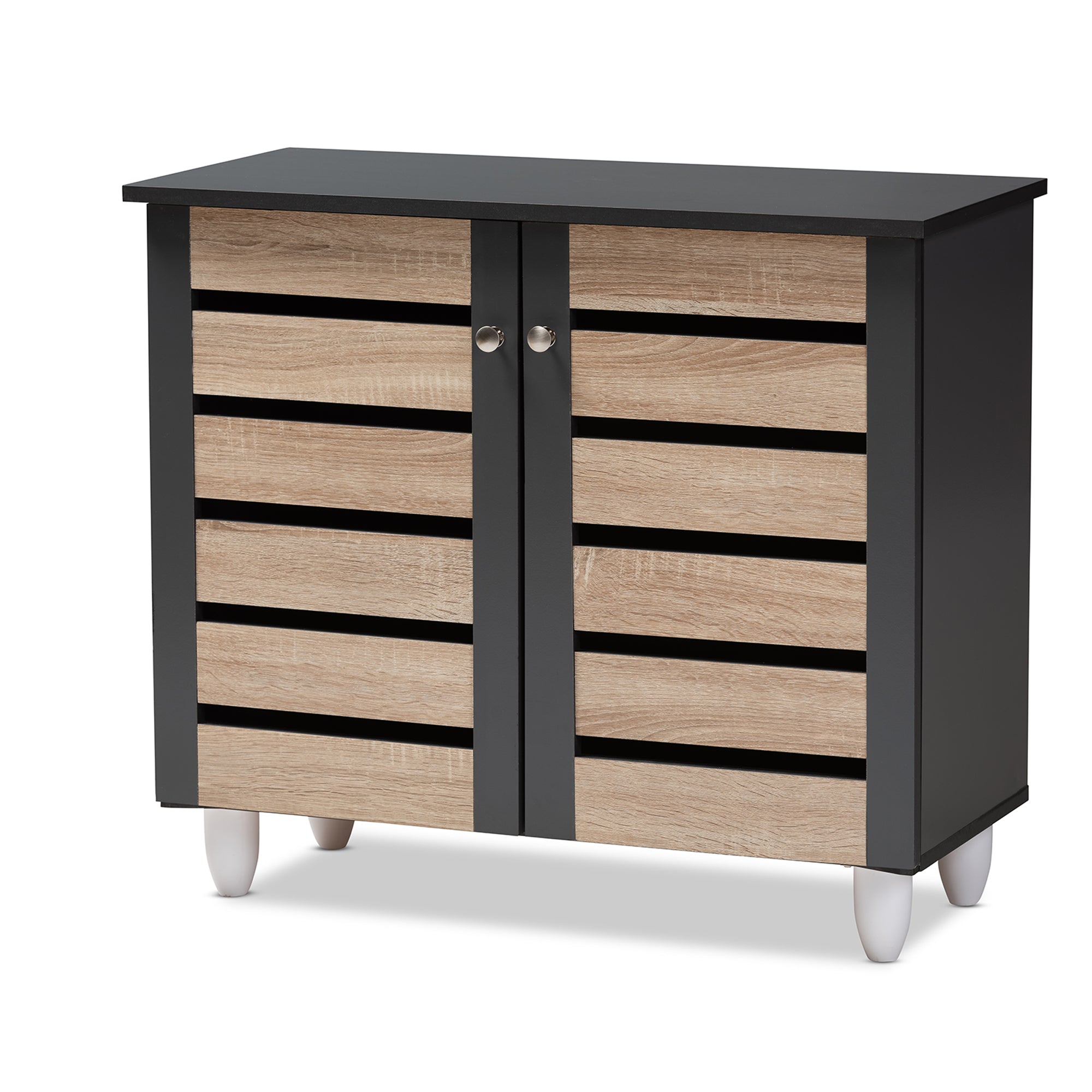 Gisela Modern and Contemporary Two-Tone Oak and Dark Grey 2-Door Shoe Storage Cabinet