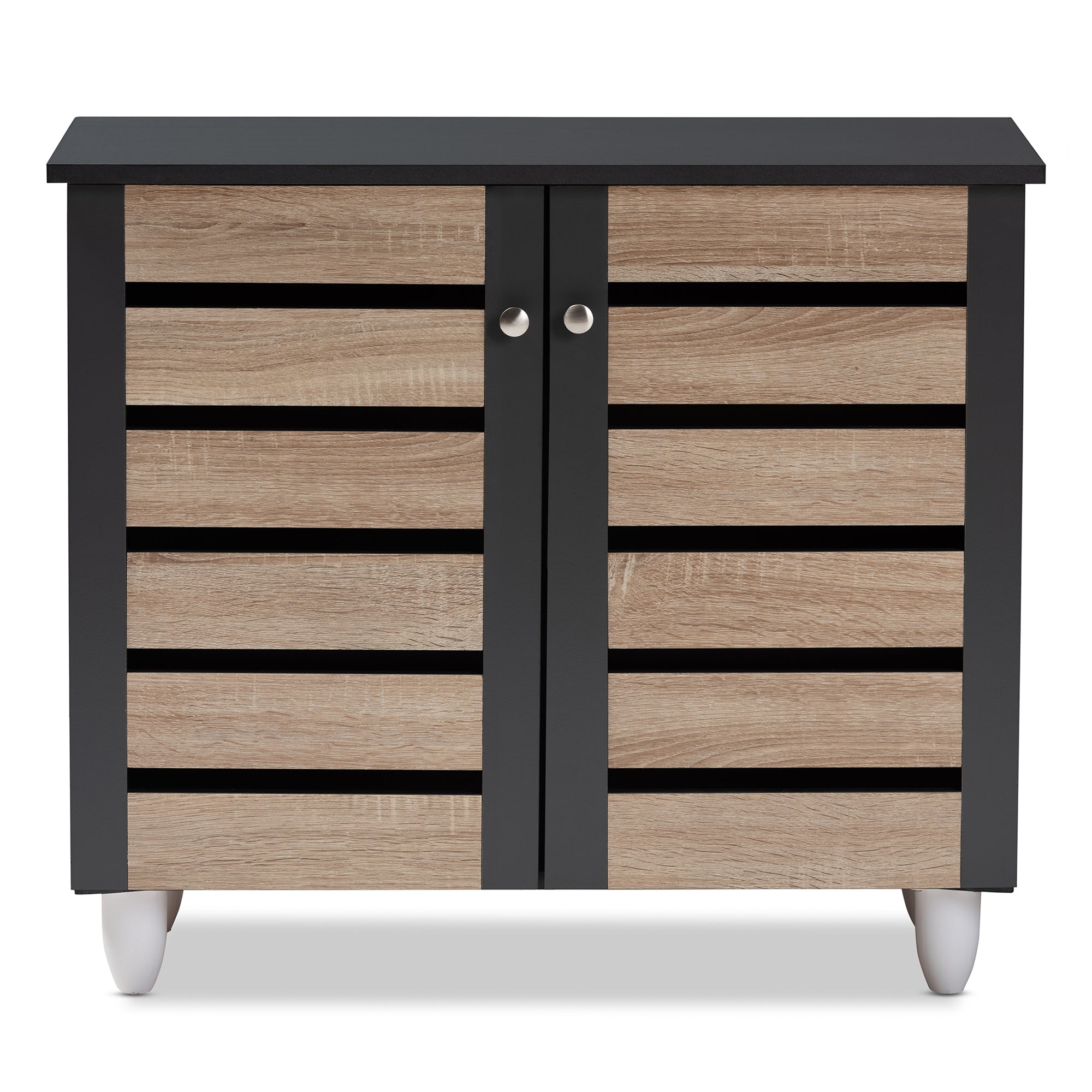 Gisela Modern and Contemporary Two-Tone Oak and Dark Grey 2-Door Shoe Storage Cabinet