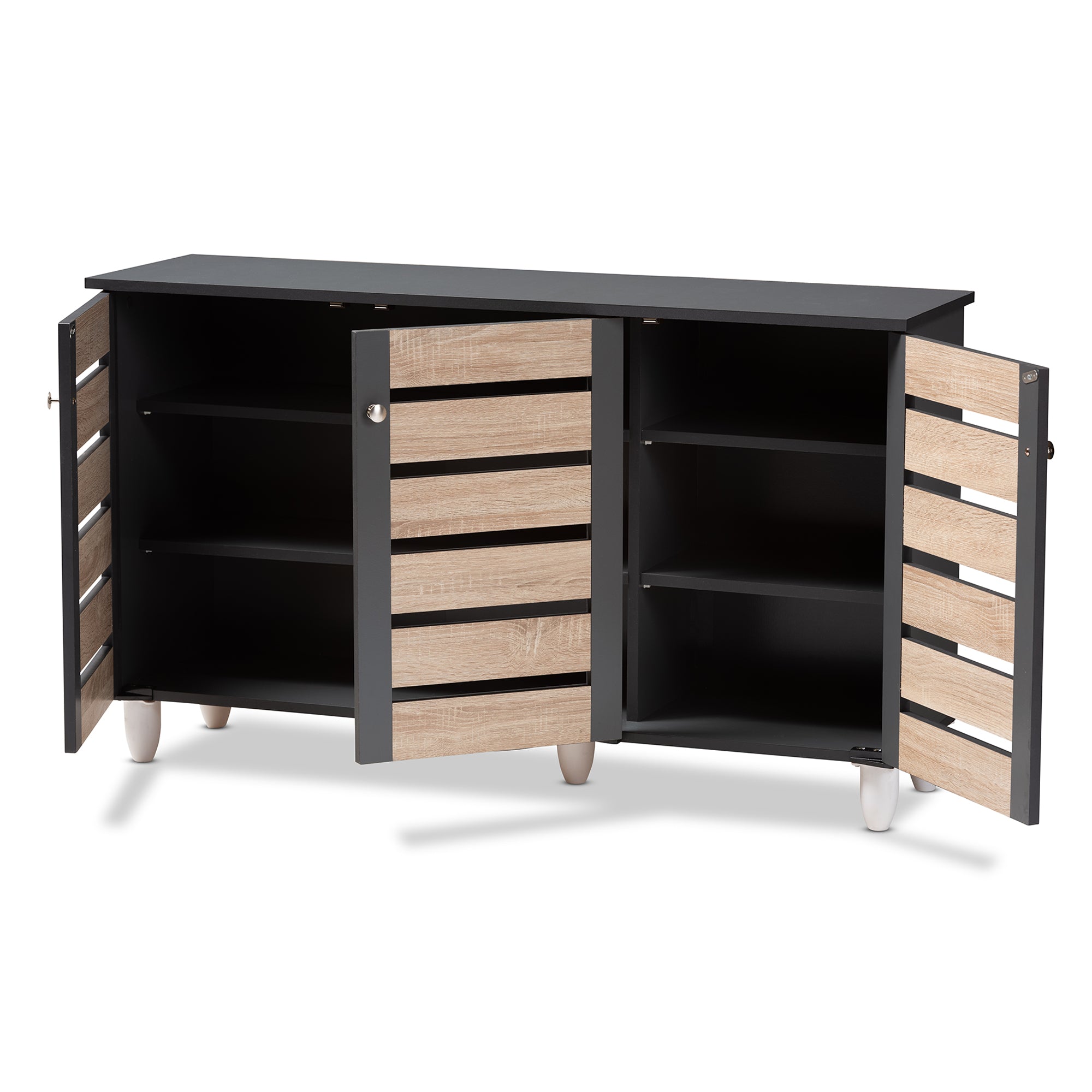 Gisela Modern and Contemporary Two-Tone Oak and Dark Grey 3-Door Shoe Storage Cabinet
