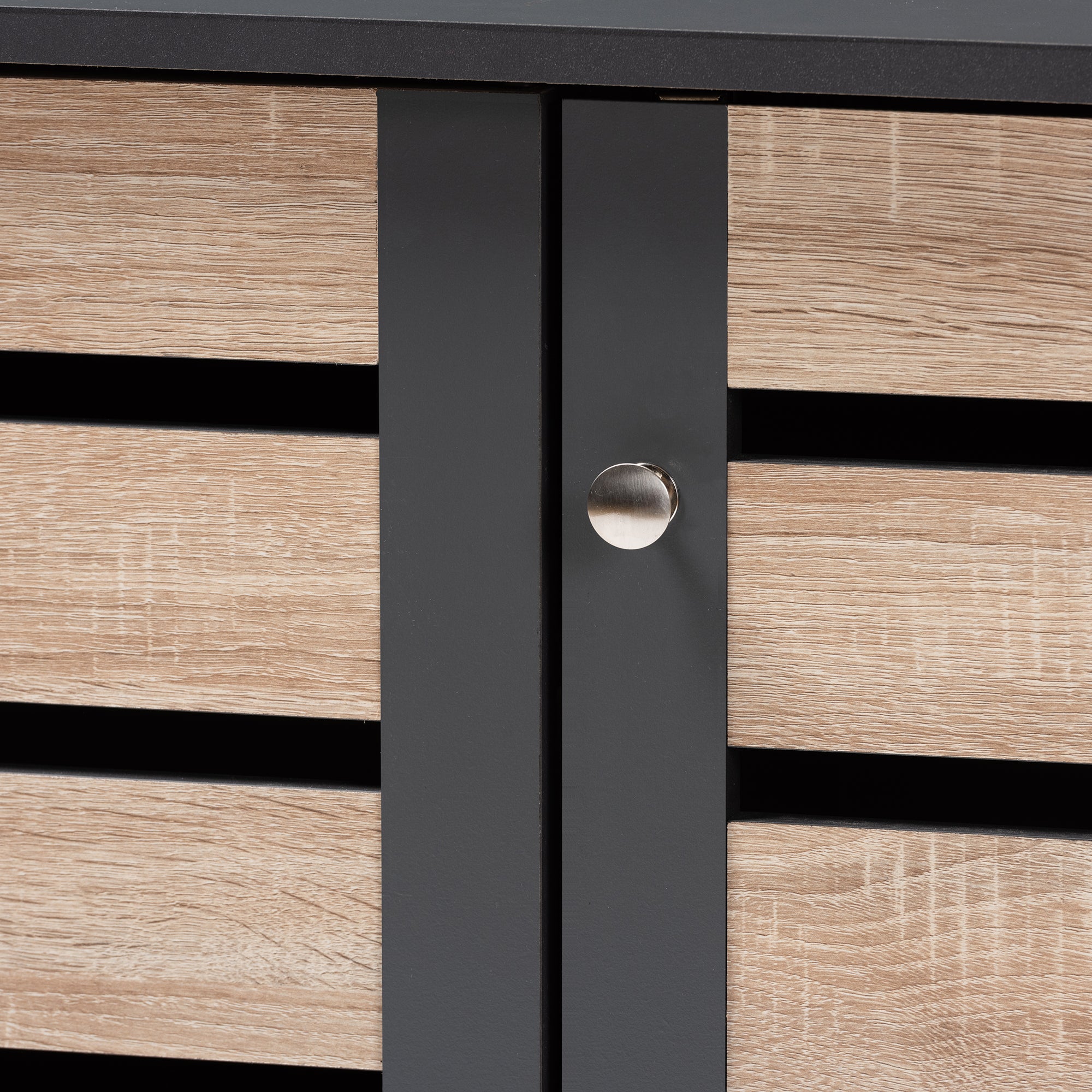 Gisela Modern and Contemporary Two-Tone Oak and Dark Grey 3-Door Shoe Storage Cabinet