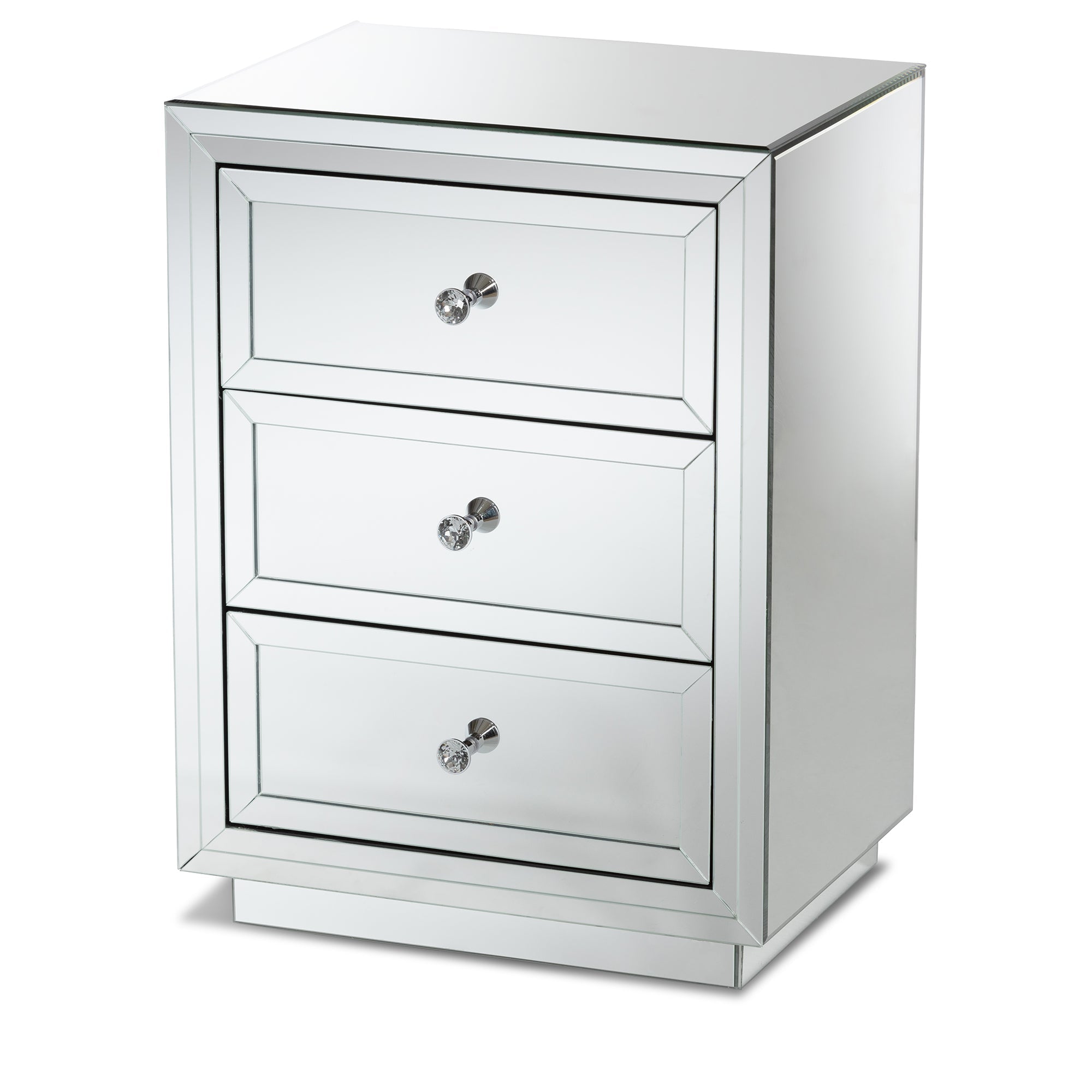 Lina Modern and Contemporary Hollywood Regency our Style Mirrored 3-Drawer End Table