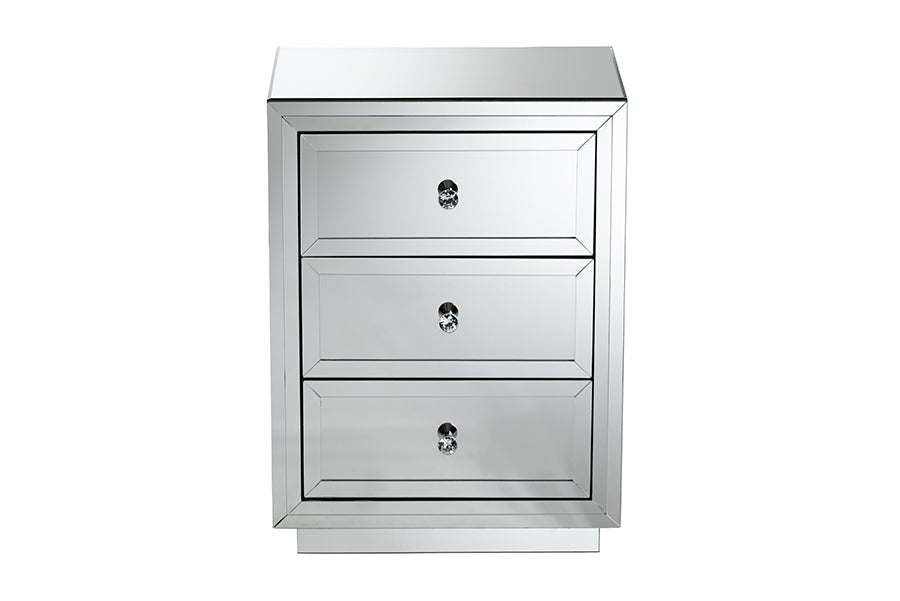 Lina Modern and Contemporary Hollywood Regency our Style Mirrored 3-Drawer End Table