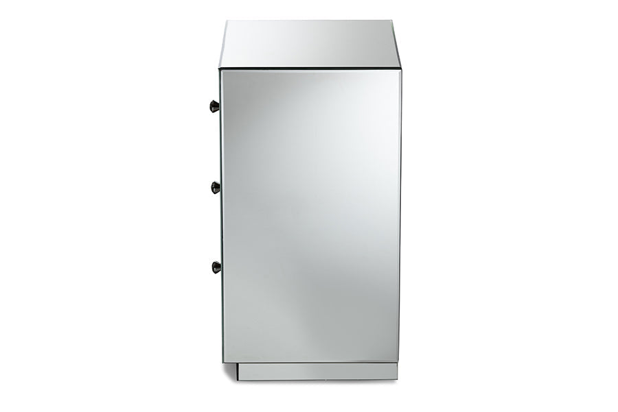 Lina Modern and Contemporary Hollywood Regency our Style Mirrored 3-Drawer End Table