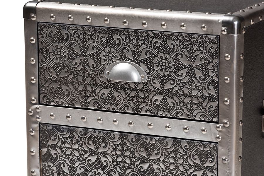 Cosette Vintage Industrial Silver Metal Floral Accent Cabinet