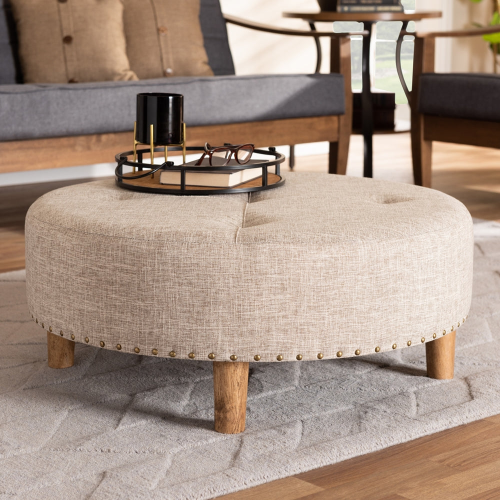 Vinet Modern and Contemporary Fabric Upholstered Natural Wood Cocktail Ottoman