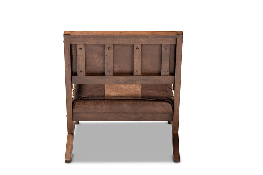 Rovelyn Rustic Brown Faux Leather Upholstered Walnut Finished Wood Lounge Chair