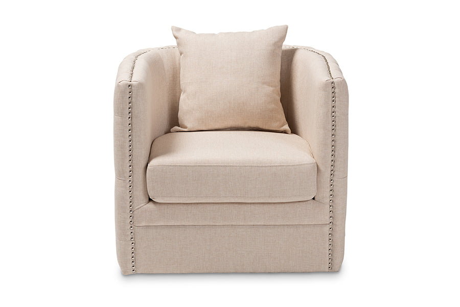 Micah Modern and Contemporary Beige Fabric Upholstered Tufted Swivel Chair