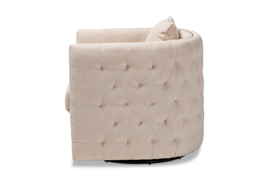 Micah Modern and Contemporary Beige Fabric Upholstered Tufted Swivel Chair