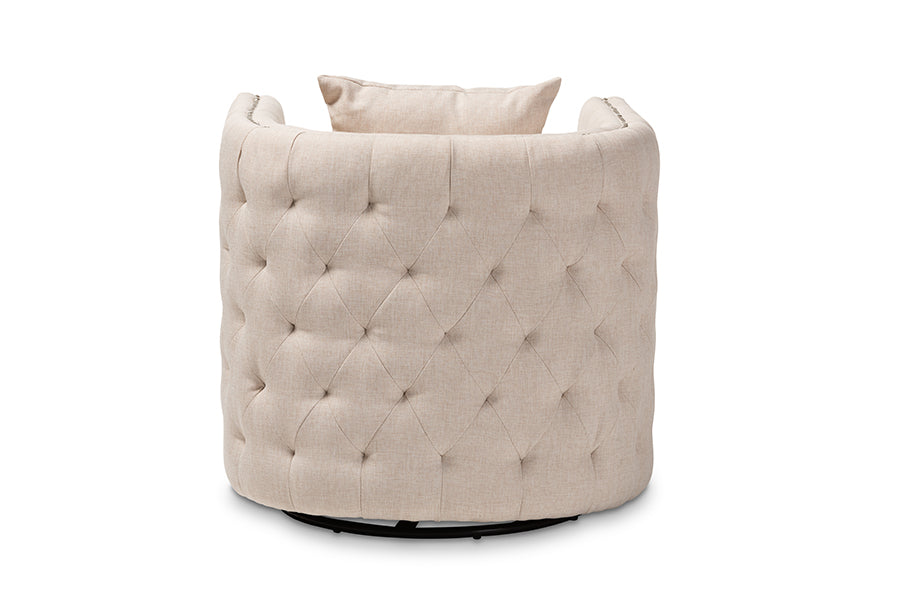Micah Modern and Contemporary Beige Fabric Upholstered Tufted Swivel Chair