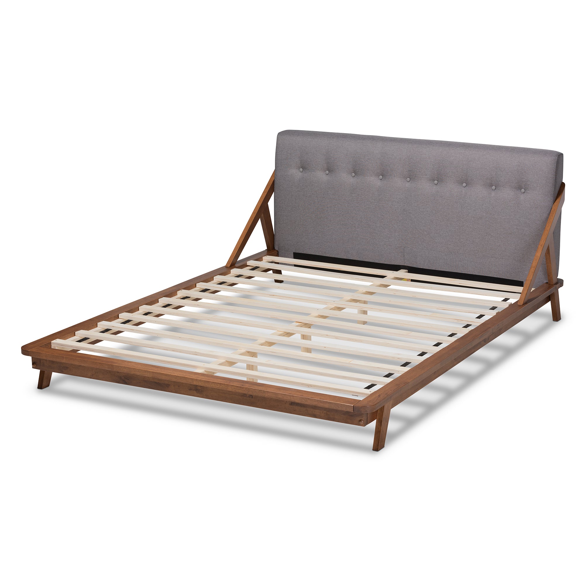 Sante Mid-Century Modern Grey Fabric Upholstered Wood Full Size Platform Bed