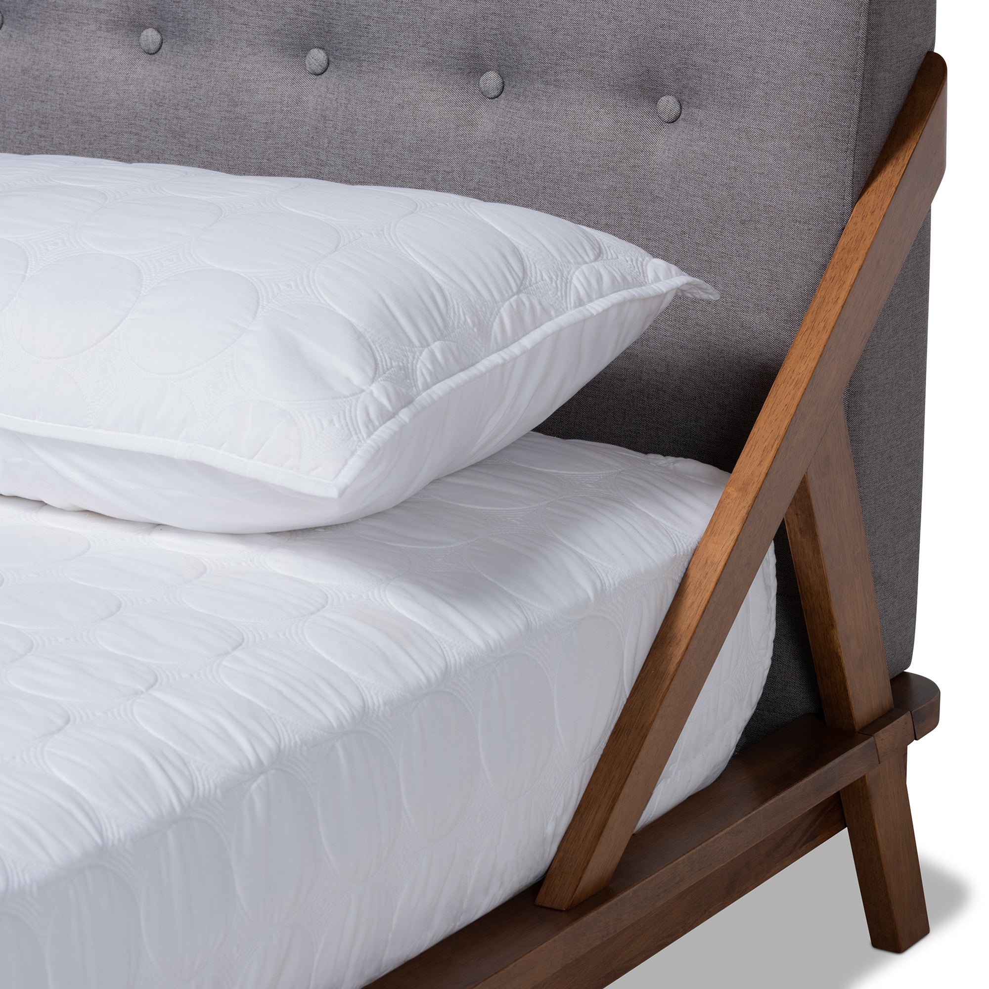 Sante Mid-Century Modern Grey Fabric Upholstered Wood Queen Size Platform Bed