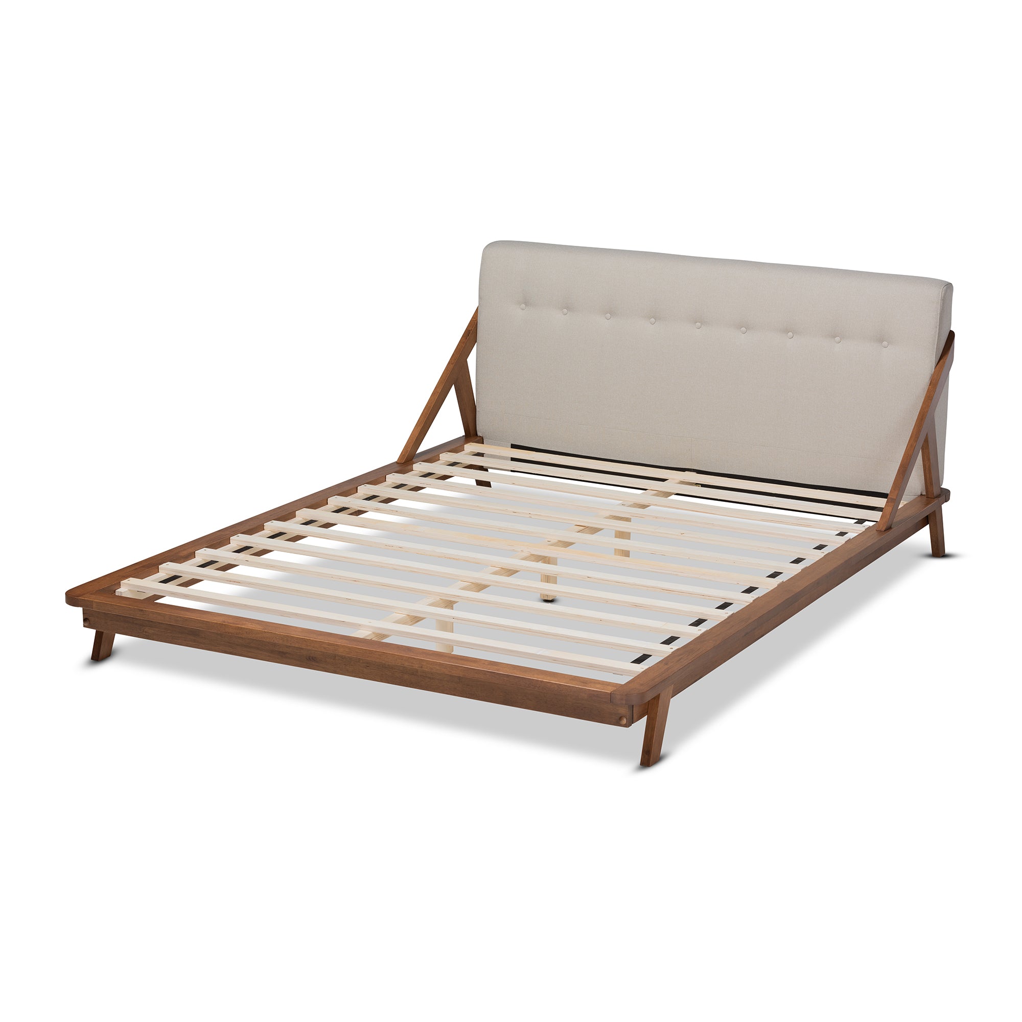 Sante Light Beige Fabric Upholstered Wood Queen Size Platform Bed