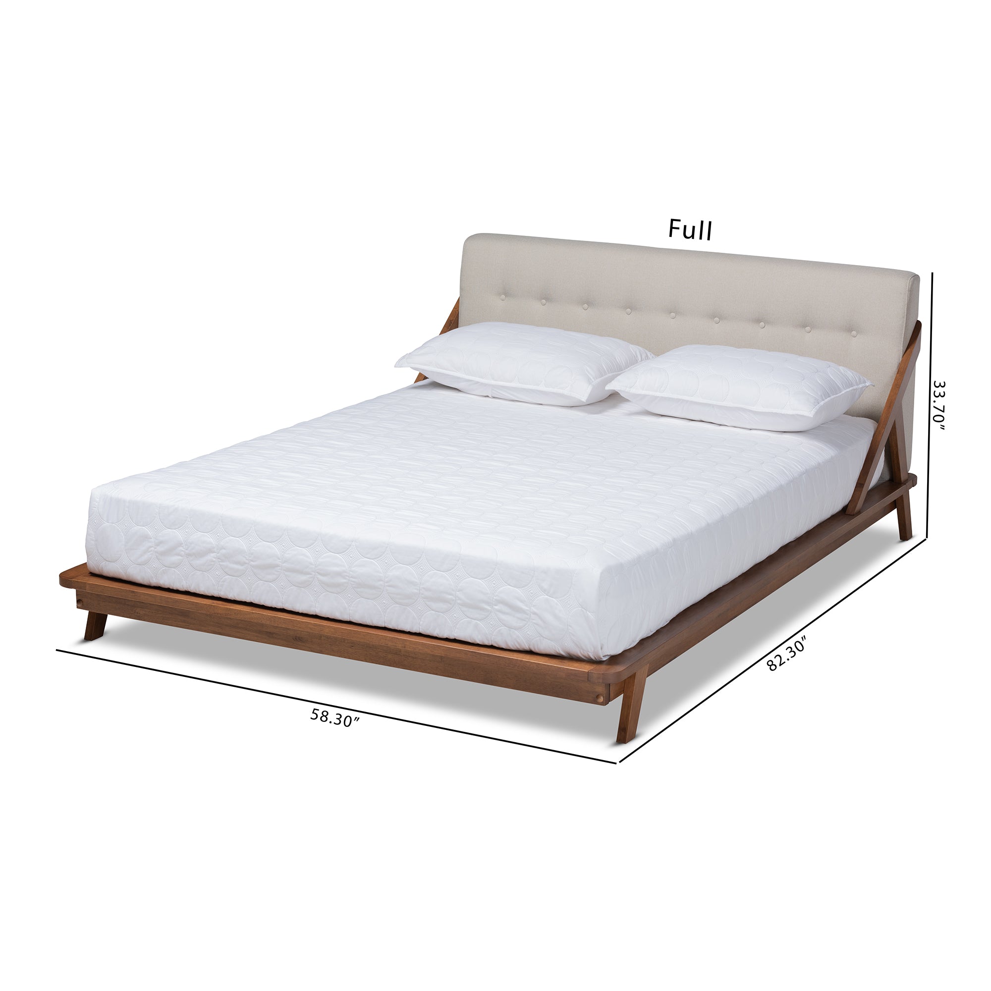 Sante Light Beige Fabric Upholstered Wood Queen Size Platform Bed