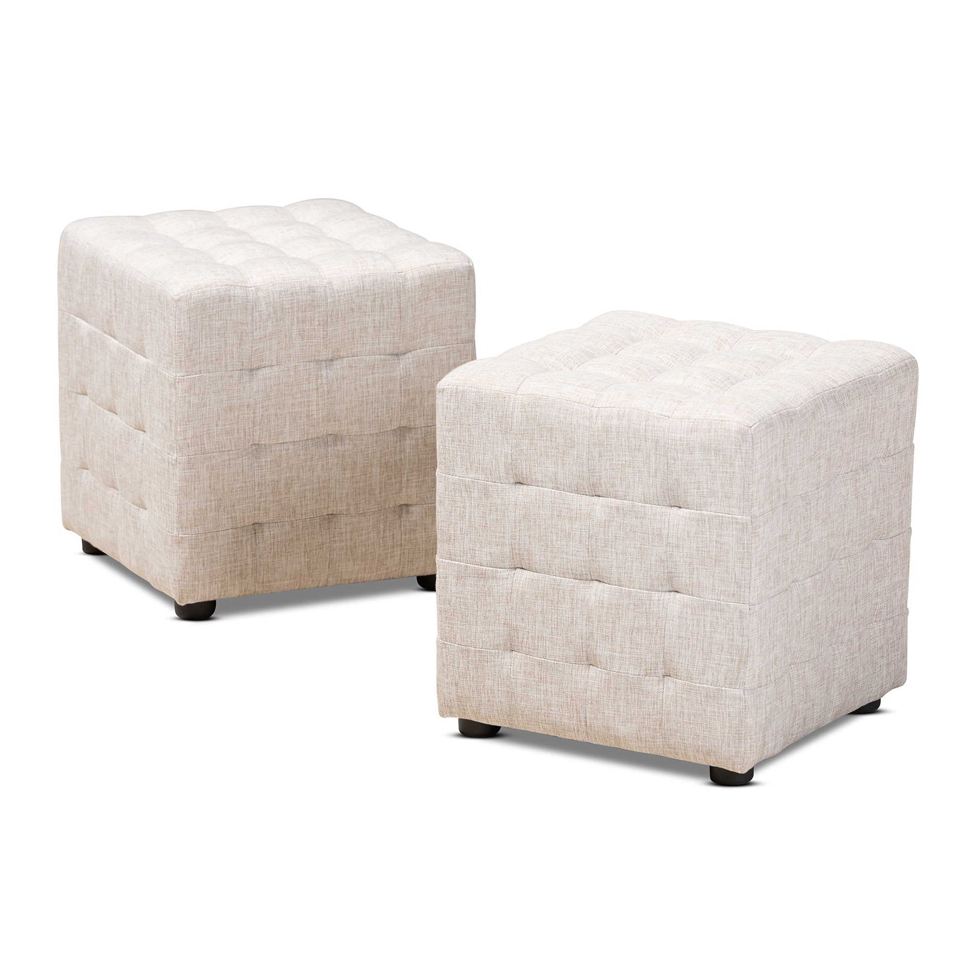Elladio Modern and Contemporary Beige Fabric Upholstered Tufted Cube Ottoman Set of 2