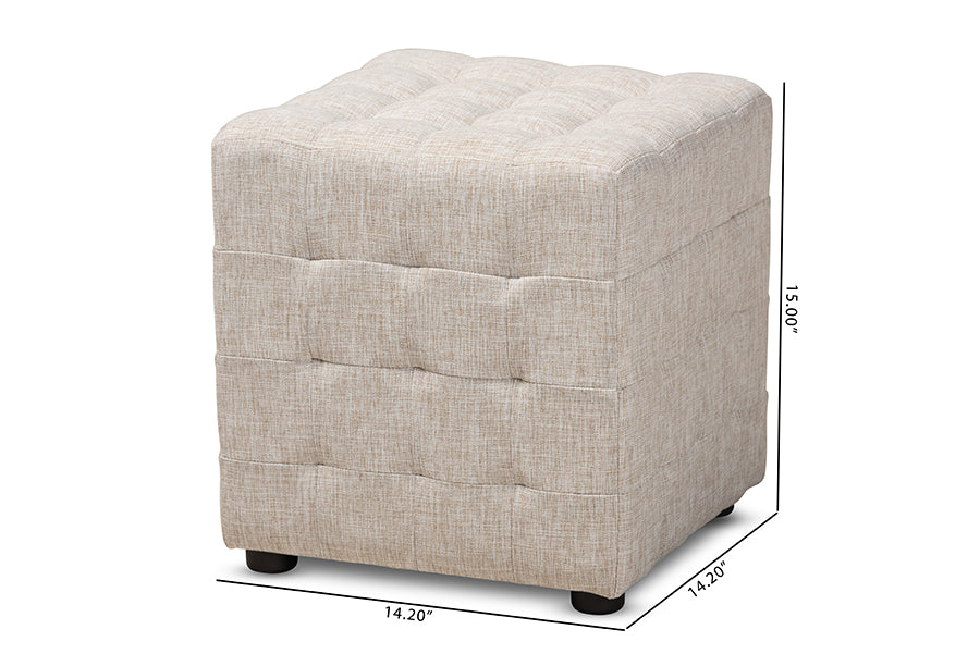 Elladio Modern and Contemporary Beige Fabric Upholstered Tufted Cube Ottoman Set of 2