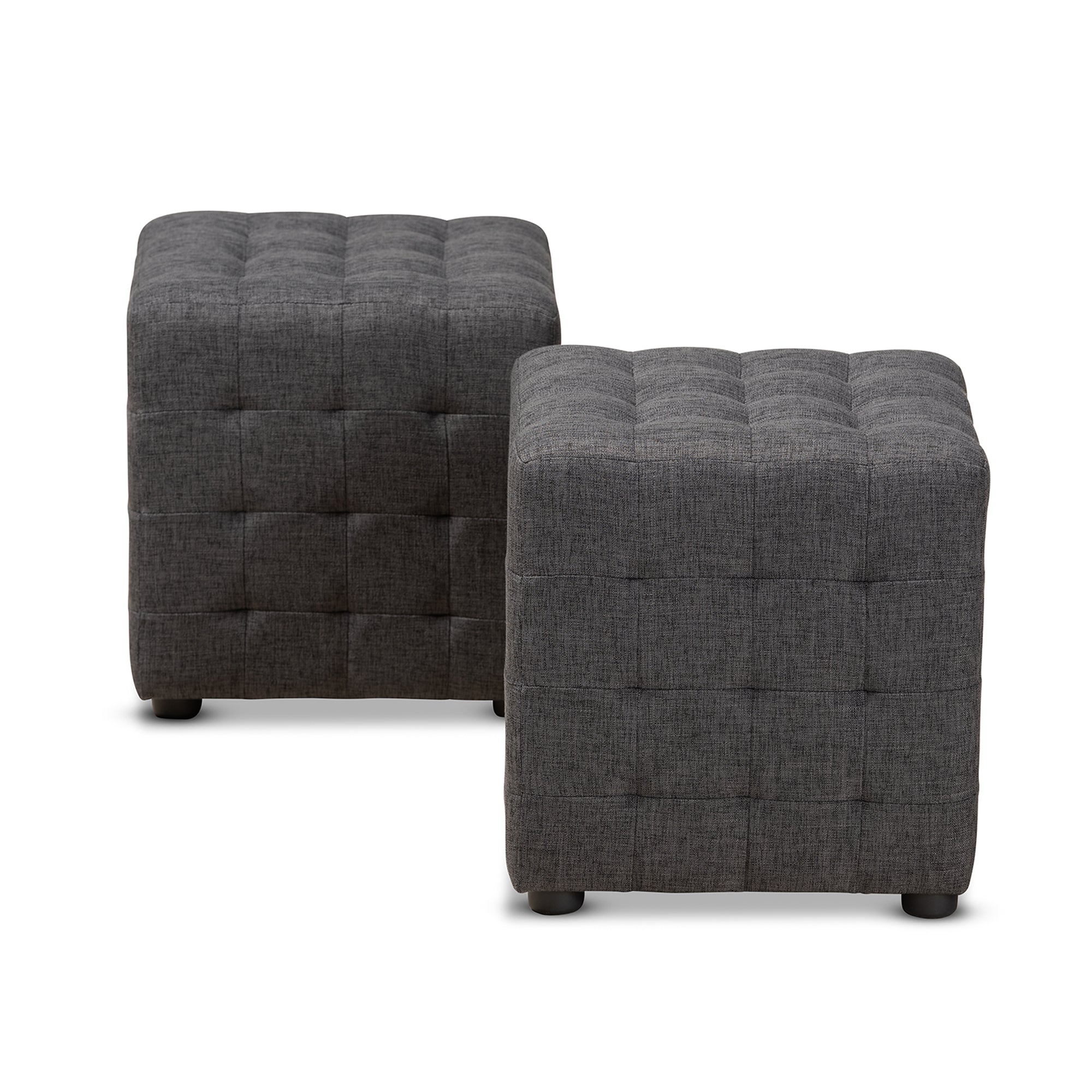Elladio Modern and Contemporary Dark Grey Fabric Upholstered Tufted Cube Ottoman Set of 2