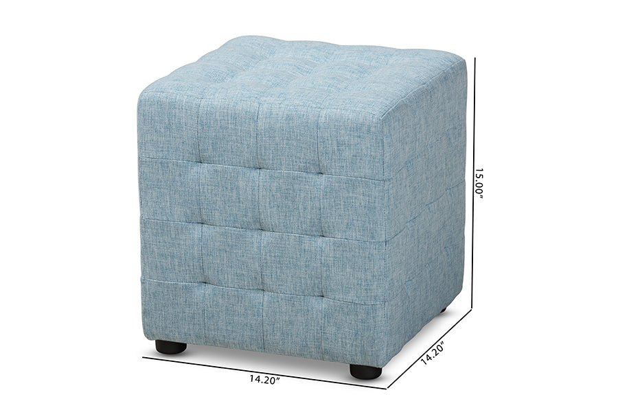 Elladio Modern and Contemporary Light Blue Fabric Upholstered Tufted Cube Ottoman Set of 2