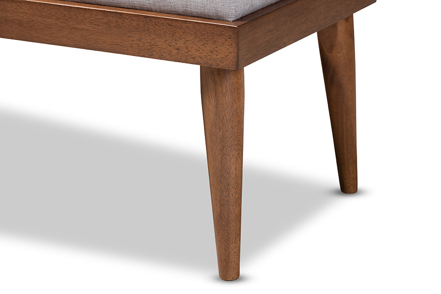 Linus Mid-Century Modern Greyish Beige Fabric Upholstered and Button Tufted Wood Bench