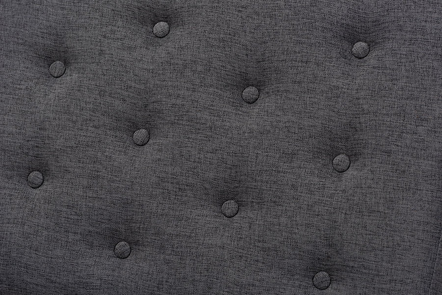 Linus Mid-Century Modern Dark Grey Fabric Upholstered and Button Tufted Wood Bench