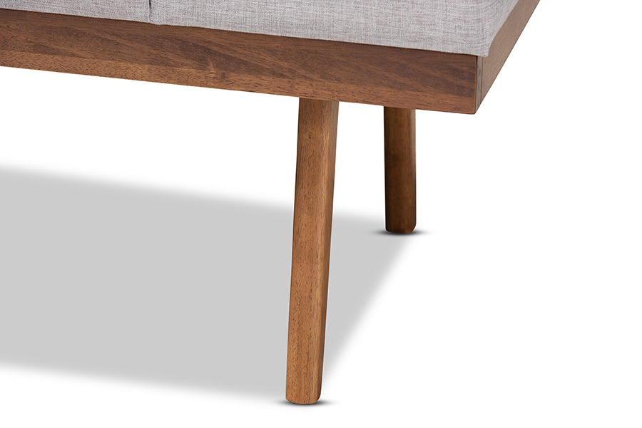 Larisa Mid-Century Modern Grayish Beige Fabric Upholstered Wood Bench