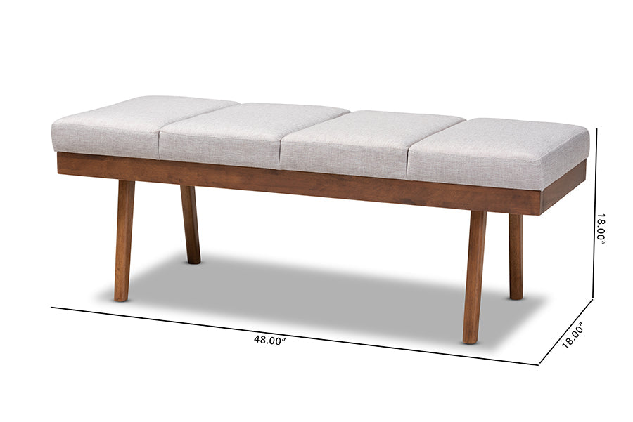Larisa Mid-Century Modern Grayish Beige Fabric Upholstered Wood Bench