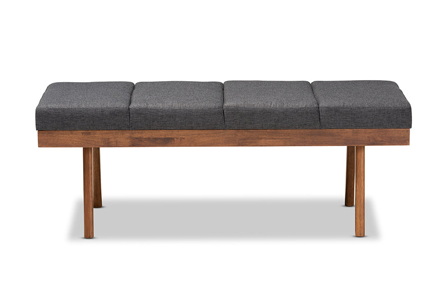 Larisa Mid-Century Modern Charcoal Fabric Upholstered Wood Bench