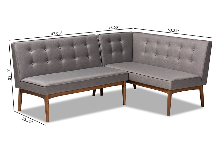 Arvid Mid-Century Modern Grey Fabric Upholstered 2-Piece Wood Dining Nook Banquette Set