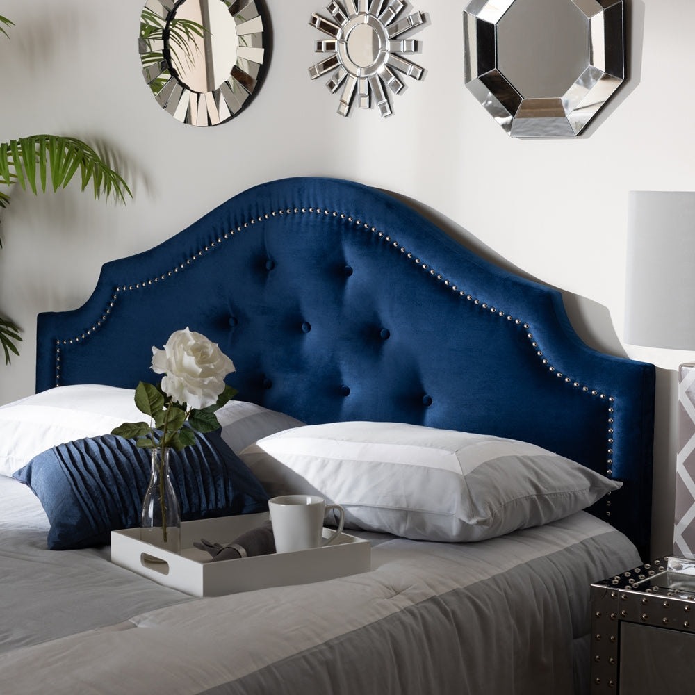 Cora Modern and Contemporary Royal Blue Velvet Fabric Upholstered Queen Size Headboard