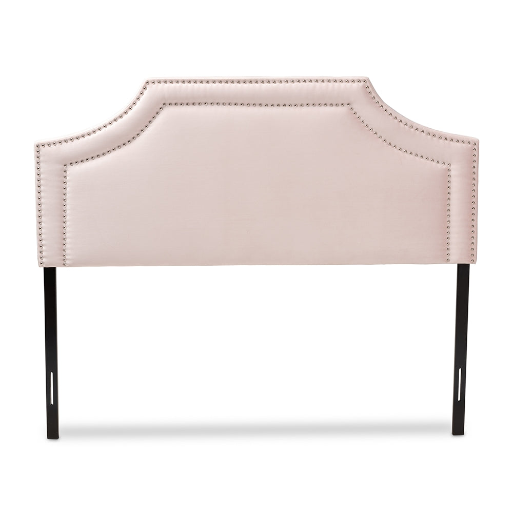 Avignon Modern and Contemporary Light Pink Velvet Fabric Upholstered Queen Size Headboard