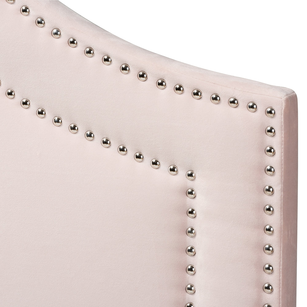 Avignon Modern and Contemporary Light Pink Velvet Fabric Upholstered Queen Size Headboard