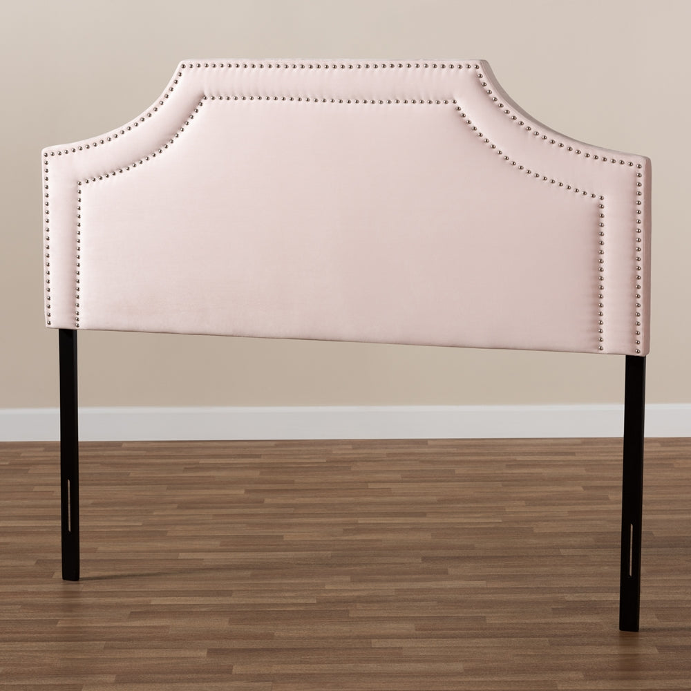 Avignon Modern and Contemporary Light Pink Velvet Fabric Upholstered Queen Size Headboard