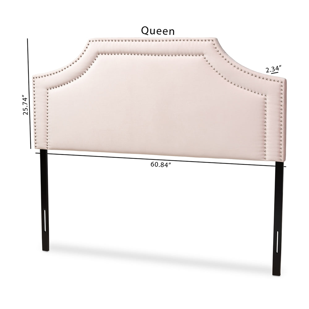Avignon Modern and Contemporary Light Pink Velvet Fabric Upholstered Queen Size Headboard