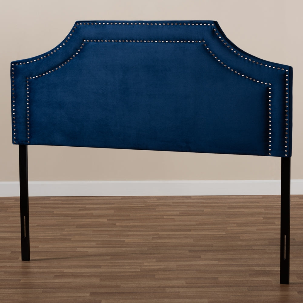 Avignon Modern and Contemporary Navy Blue Velvet Fabric Upholstered Queen Size Headboard