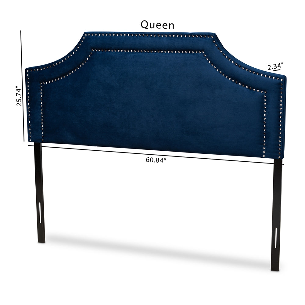 Avignon Modern and Contemporary Navy Blue Velvet Fabric Upholstered Queen Size Headboard