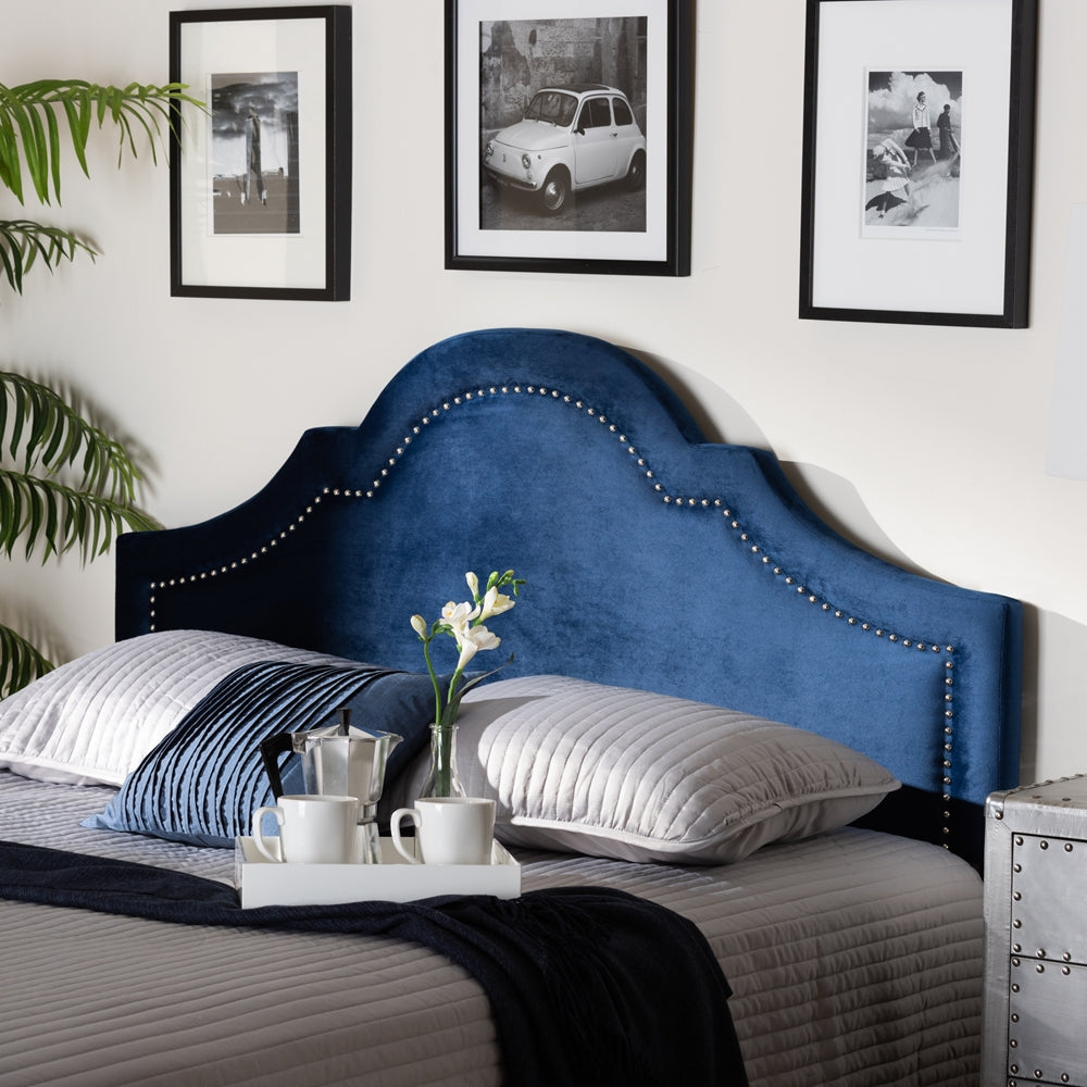 Rita Modern and Contemporary Navy Blue Velvet Fabric Upholstered Full Size Headboard