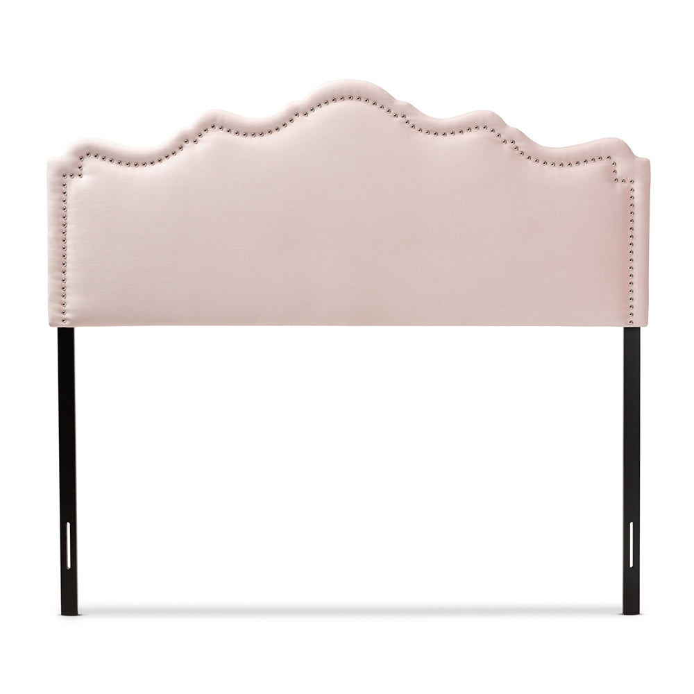 Nadeen Modern and Contemporary Light Pink Velvet Fabric Upholstered Queen Size Headboard