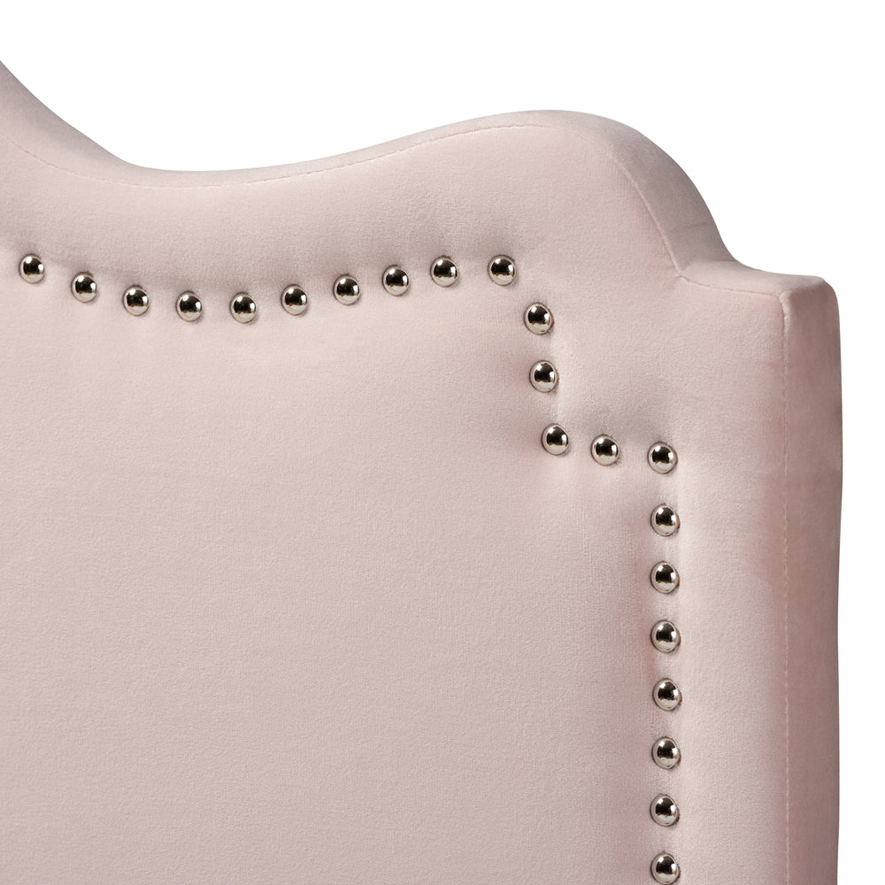 Nadeen Modern and Contemporary Light Pink Velvet Fabric Upholstered Queen Size Headboard